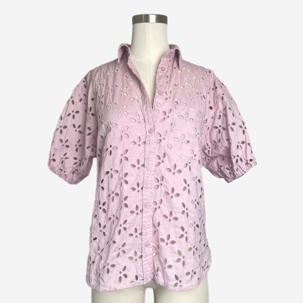 Jcrew Spring Garden Eyelet Blouse mauve purple puff sleeve button up preppy 4